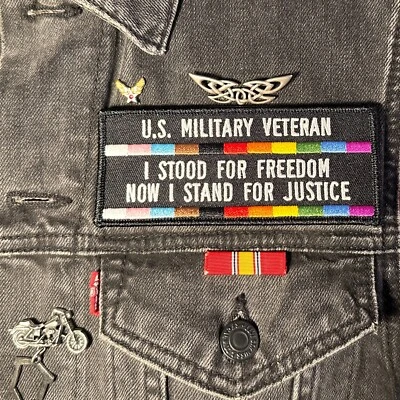 Vets Stand For Justice 5"x2" LGBTQ+ & women's rights FREE SHIP embroidered patch - Image 1 of 4