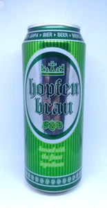 Empty Hopfen Brau Beer can; 500 ml / 16.9 fl oz; BOTTOM (Czech Republic) - Picture 1 of 7
