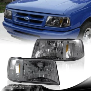 For 1993-1997 Ford Ranger Smoke Lens 1-Piece Head Lights+Amber Reflector Lamps - Picture 1 of 4