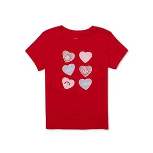 Wonder Nation Valentines Day T-Shirt Girl's XL 14-16 Red Short Sleeve Cotton - Picture 1 of 3
