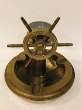 VTG Nautical Ships Wheel Working Compass Brass Change Trinket Dish Valet Ashtray