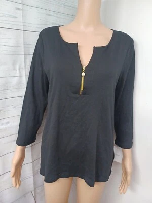 Top negro manga enrollable Ellen Tracy 3/4 talla L precio de venta sugerido por el fabricante 69,50 USD Foto 1 de 4