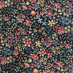 Kessler Design Fabric Concord Florals on Black Cotton 23 x 44" w Piece - Picture 1 of 4
