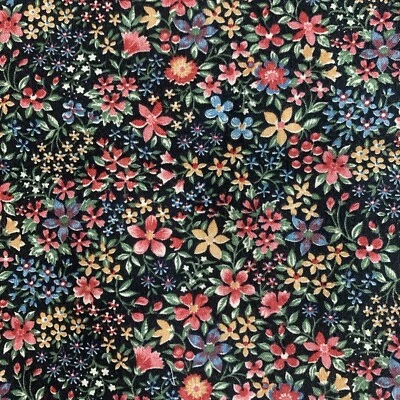 Kessler Design Fabric Concord Florals on Black Cotton 23 x 44" w Piece - Image 1 of 4