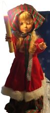 1990 Animated 25” Xmas Girl Lass Plaid Tam Gorgeous Outfit Candle Arm Head Moves