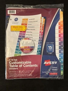 Avery 1-15 Tab Customizable Table of Contents Dividers Classic 11143 - Picture 1 of 1