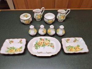 Royal Albert Tea Rose 2 Salt & Pepper 2 Creamer Sugar + Dishes Set of 11 pieces - Picture 1 of 8