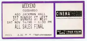 Weekend Vintage Movie Pass AGO Jackman Hall (Toronto, 1998) - Picture 1 of 1