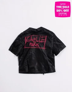 RRP€200 GAELLE PARIS Kids Jacket Size 6Y PU Leather Printed Logo Back - Picture 1 of 3