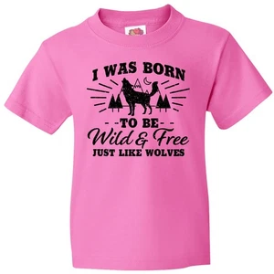 Inktastic I Was Born To Be Wild And Free With Wolf And Mountains Youth T-Shirt - Picture 1 of 10