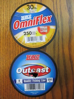 2 Spools Fishing Line - Zebco OmniFlex 30lb + Outcast 8lb - Image 1 of 3