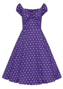 Collectif Dolores Swing Dress. Purple With White Polka Dots. Size UK 12. BNWT. - Picture 1 of 5