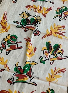 NUEVO Vintage Mediados de Siglo Años 50 TELA TOALLA Carretilla Fruta Paja Algodón - Imagen 1 de 7