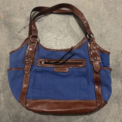 Bolso de Hombro St Johns Bay Para Mujer L Azul Marrón Lona Imitación Cuero Cartera Foto 1 de 4