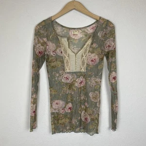 Denim & Supply Ralph Lauren M Floral Sheer Lace Top Henley T-Shirt Vtg Y2K Fairy - Picture 1 of 5