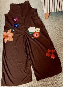 Mono de pierna ancha sin mangas/multi floral marrón chocolate Vonda talla 5XL para dama - Imagen 1 de 10