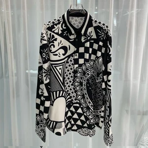 Button Down Shirt Men Fashion Black and White Summer Long Sleeve Casual Shirts - Picture 1 of 12