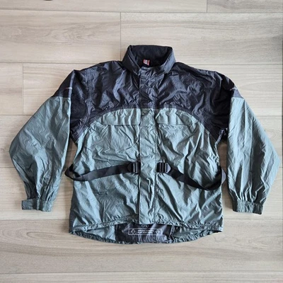 Firstgear Motorcycle Rain Jacket Mens 2XL Black Green Hooded Reflective Shell - Image 1 of 4