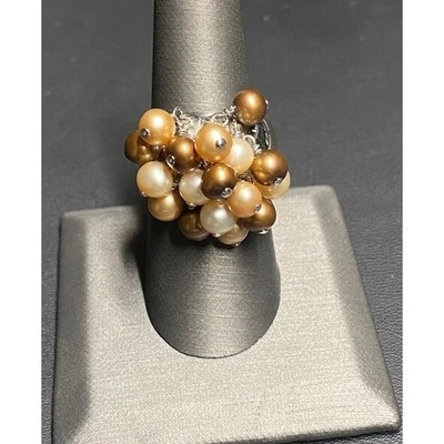925 Sterling Silver And Multiple Colored Pearl Charms Ring Size 8 Sky - Image 1 of 4