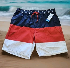NEW Men's Size L Large Dream Wave Swim Trunks With Drawstring Patriotic Stars - Picture 1 of 6