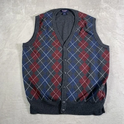 Roundtree & Yorke Sweater Vest Mens XL Gray Argyle Button Front Wool Cotton Knit - Image 1 of 4