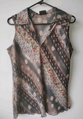 JKLA California Brown Multicolor Women's Sleeveless Sheer Blouse XL - Image 1 of 4