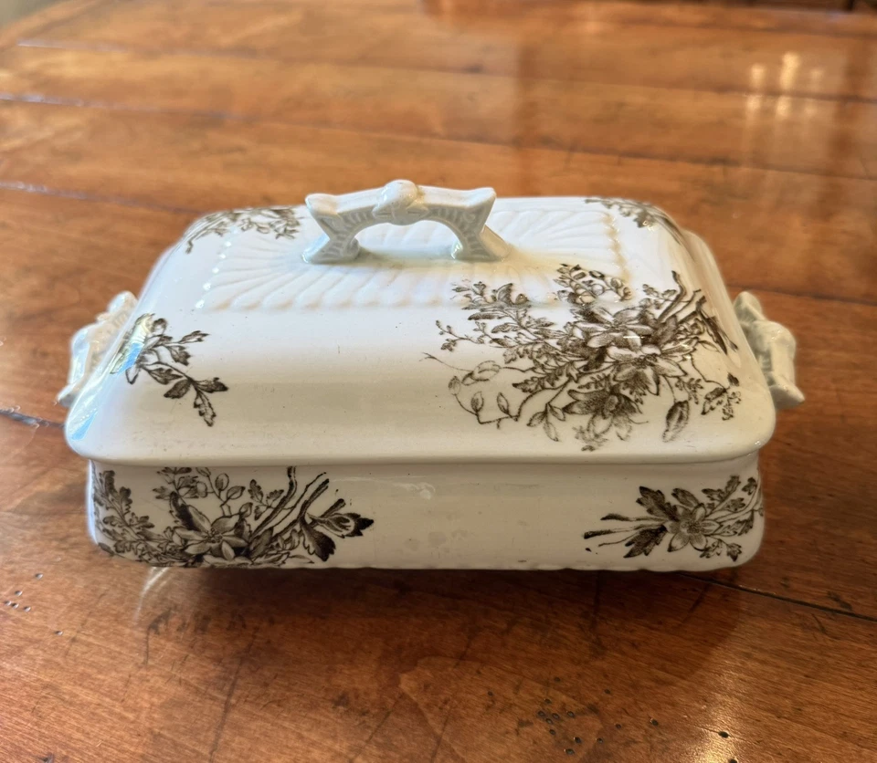 Antique T. Furnival and Sons Aesthetic Period Brown Transferware Tureen with lid - Image 1 of 4