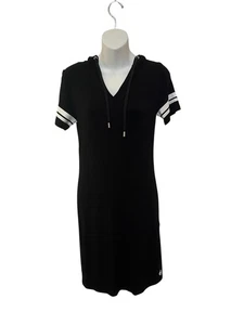 Michael Kors NWT Short Sleeve T-shirt Hooded Dress Long Hoodie Black Size PS - Picture 1 of 9