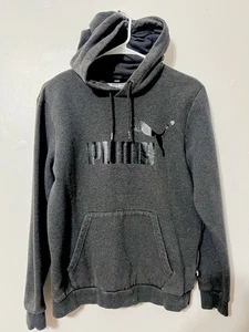 PUMA Essentials Logo Hoodie Mens Small S Gray Black Pullover Athletic Streetwear - Picture 1 of 5