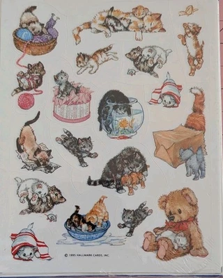 Vintage Hallmark Stickers Cats Kittens Playing 1 Sheet Storage Odor READ - Image 1 of 2