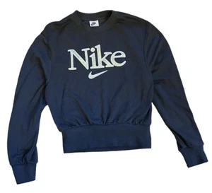 Nike Women's Sweatshirt Crew Neck Pullover Fleece Logo XS NWT Blue Femme Velour - Picture 1 of 8