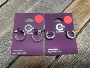 Lot Of (2) C LUXE by Claire's Sterling Silver Hoop Earrings $59 - Picture 1 of 4