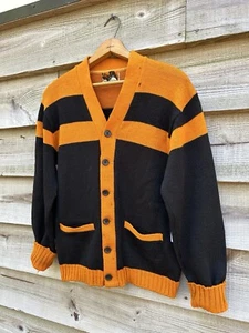 Vintage 1940s Distressed Two Tone Black & Orange “Natch” Sweater by Puritan 40 - Picture 1 of 6