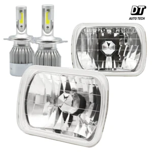 7"x6" Sealed Beam Headlight Fog Light Chrome Clear lens + 100W H4 LED Bulbs - Picture 1 of 10