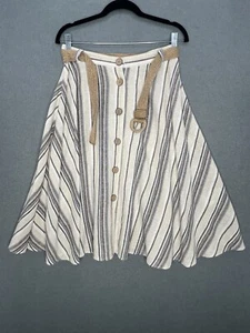 Joe Browns Skirt Size UK 10 Beige Striped Linen Blend Belted A Line - Picture 1 of 8