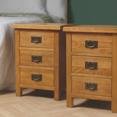 Matching Pair Of Baysdale Rustic Oak Bedside Tables / Side Cabinet / Nightstand  - Image 1 of 4