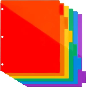 Binder Dividers with Tabs and Pockets - 6 Pack Plastic Pocket Dividers for 3 Rin - Picture 1 of 12