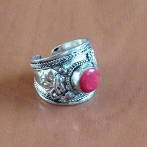 Anillo coral plata tibetana ajustable - Imagen 1 de 10