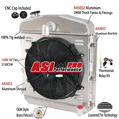 4 Row Radiator Shroud Fan for 47-49 Plymouth Deluxe 3.6L Chrysler Saratoga 5.3L Foto 1 de 4