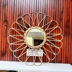 rattan wall decorative mirror, wooden mirror, bathroom mirror, 24×24 inch - Picture 1 of 3