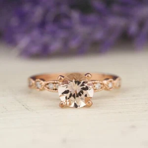 7mm 1.4Ct Morganita & Moissanita Compromiso Solitario Anillo 14K Oro Rosa - Imagen 1 de 6