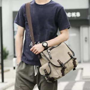 Men Canvas Messenger Shoulder Crossbody School Bag Satchel Buckle Large Capacity - Picture 1 of 9