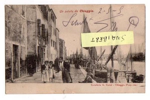 C003310 UN SALUTO DA CHIOGGIA BARCHE ANIMATA VG 1909 - Picture 1 of 1