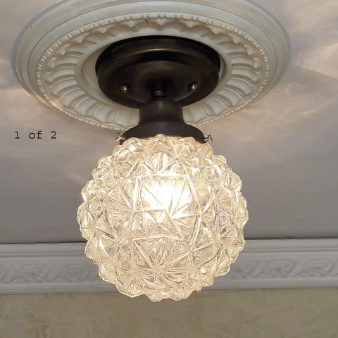 205c Antique vintage 1920s 40's Glass Ceiling Light Fixture Globe hall porch Cover