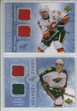 2007-08 UD ICE JAROME IGINLA DUAL JERSEY GAME USED Frozen Fabrics Flames