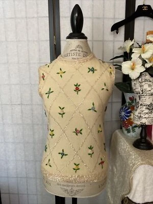 Suéter Corto Marchessa Int’l Años 40/50 Beige Adornado Lentejuelas Estim XS/S 32” Busto Foto 1 de 4