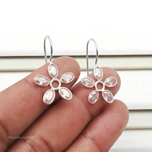 Ovale Zircone Cubico Pietra 925 Argento Sterling Unico Orecchini Pendenti Gioie - Foto 1 di 7