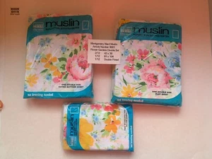 Vintage FLOWER GARDEN FULL SIZE FLORAL sheet Set COMPLETE NEW ( 3-3) retro - Picture 1 of 9