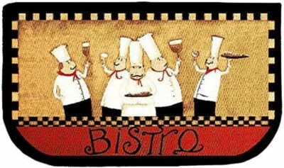 KASHI HOME KITCHEN PRINTED RUG (nonskid back)(18"x30") FAT CHEFS GROUP, BISTRO,D Shaped,KH