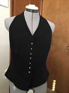 Vintage Women's Georgiou Studio Lined Button Front Halter Vest Top 12/L Black 
